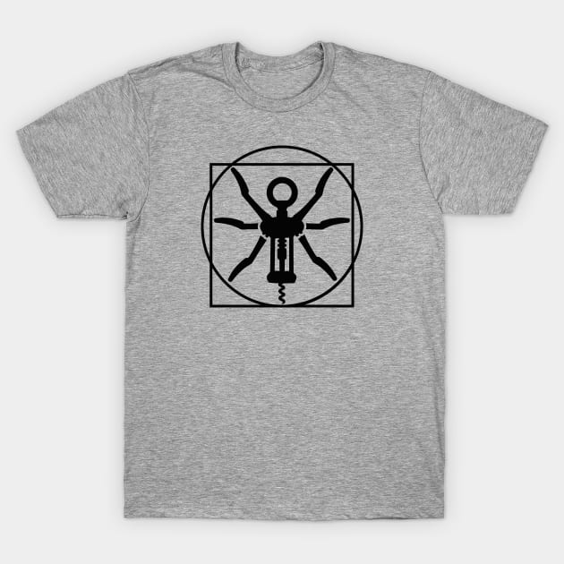 Vitruvian man wine cork screw Leonardo Da Vinci T-Shirt by LaundryFactory